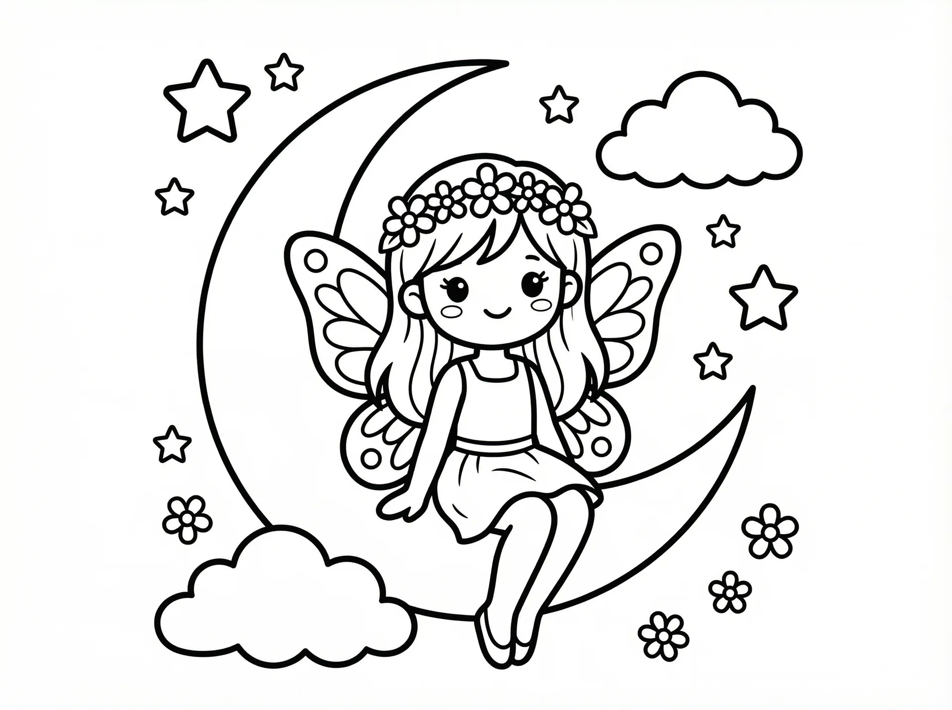 夜色贵族网址 - 月亮上的蝴蝶翅膀精灵涂色线稿